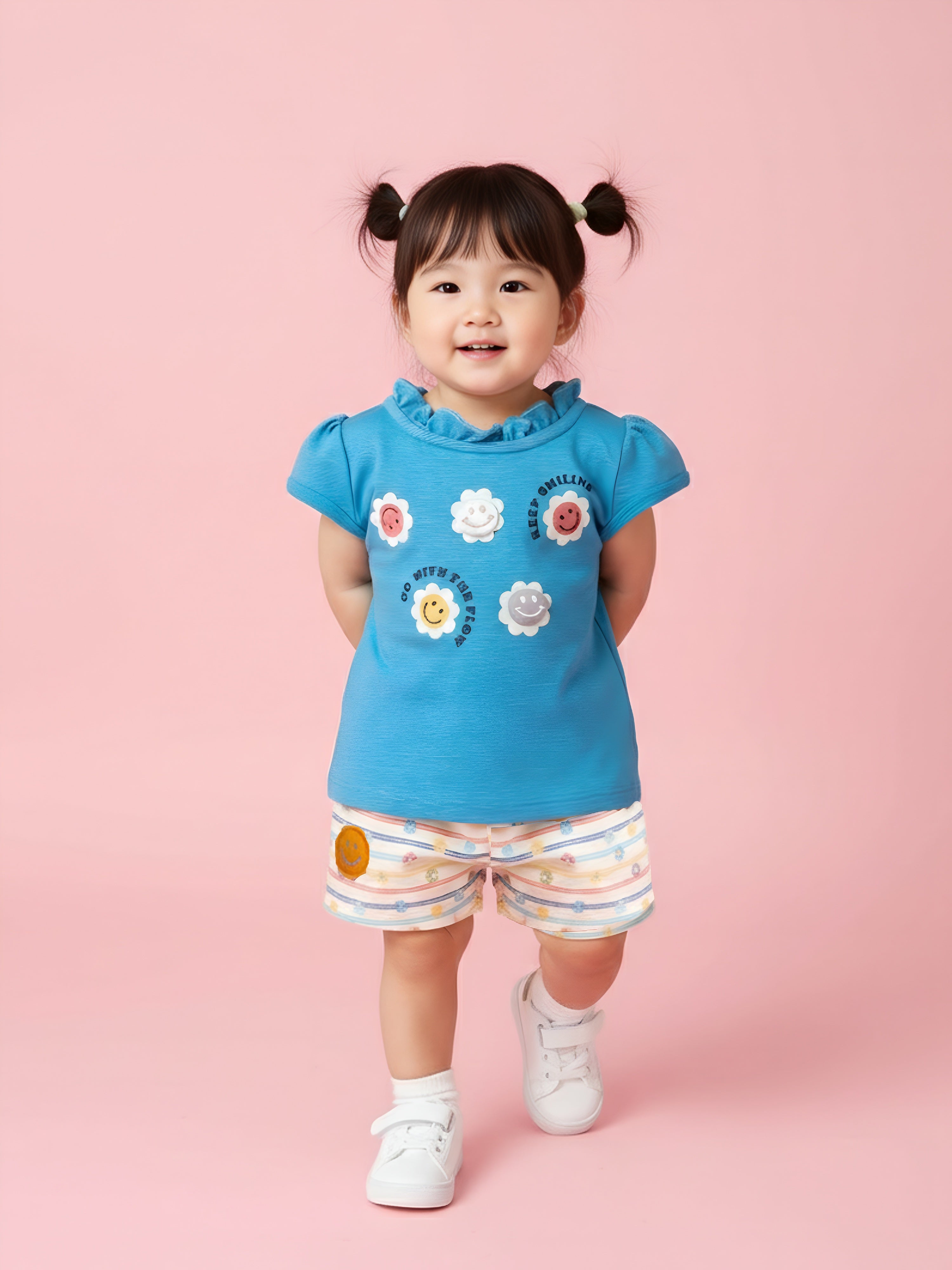 Baby Girl Cord Top & Printed Shorts Set
