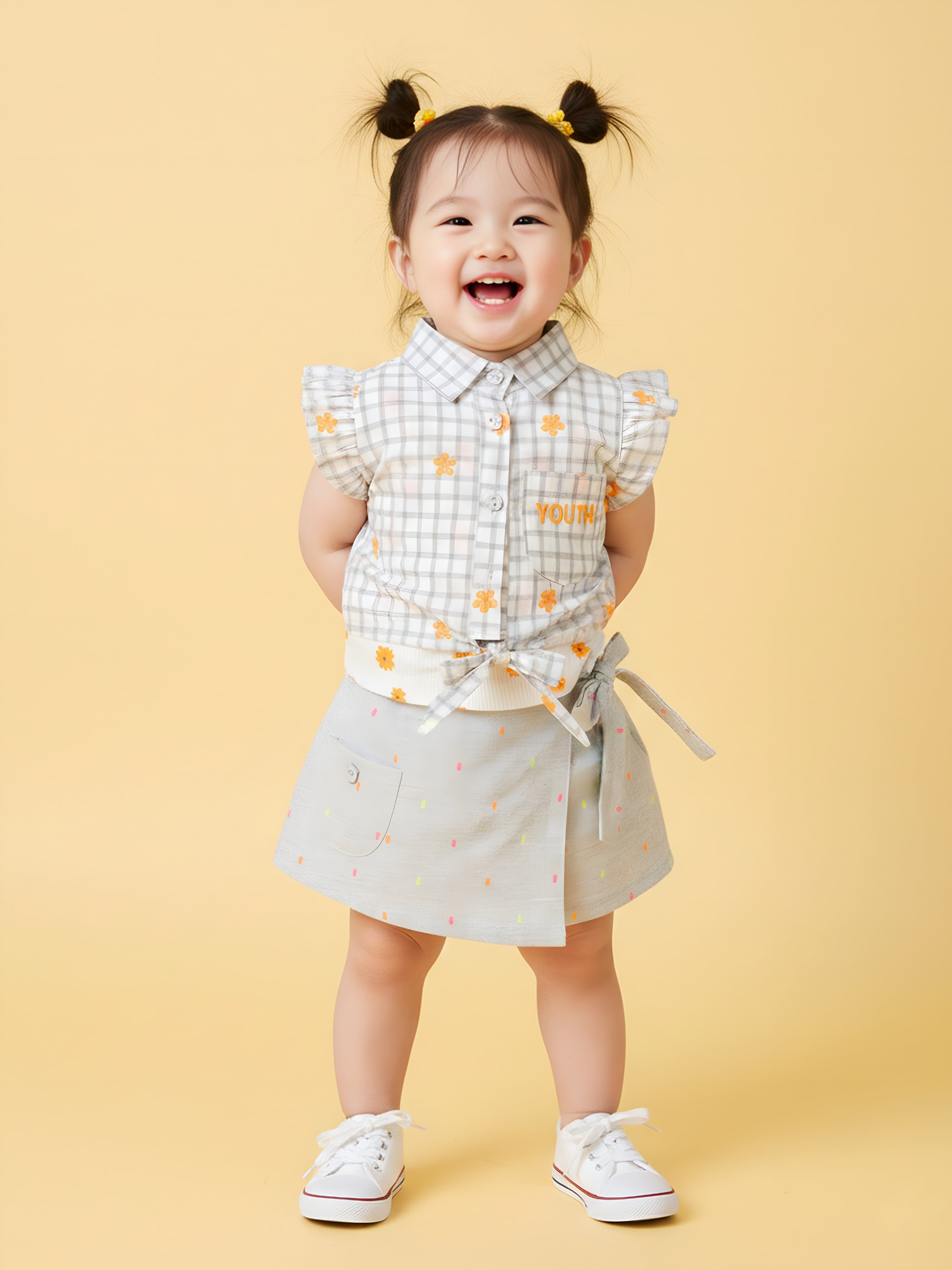 Toddler Girl Top and Skirt Embroidered Check Set