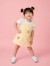 Girls Teddy Applique Dungaree Dress Set
