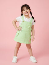Girls Deer Print Dungaree Dress Set with T-Shirt
