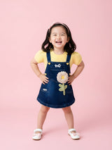 Girls Flower Denim Dungaree Dress