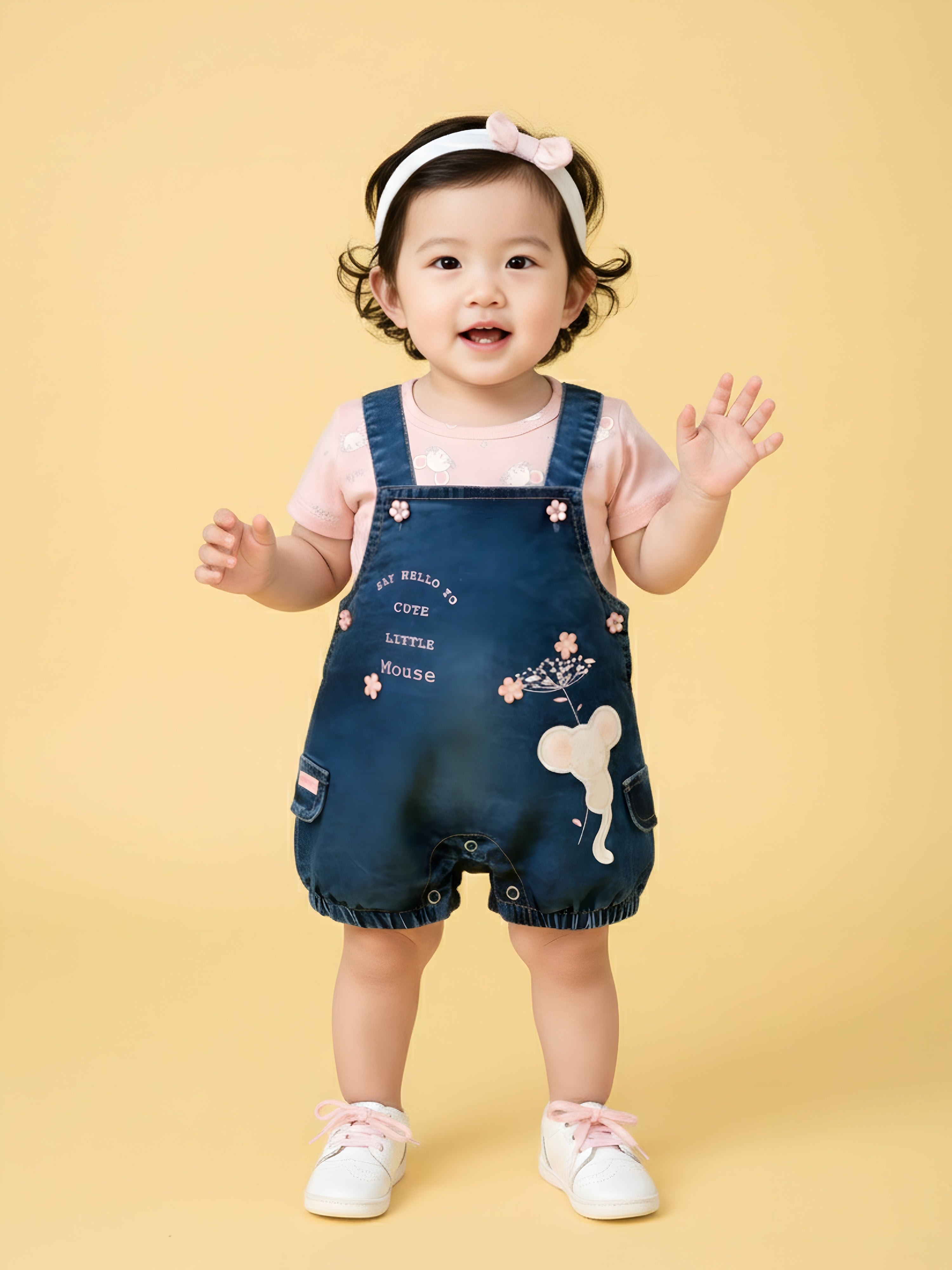 Baby Girl Denim Dungaree Romper Set