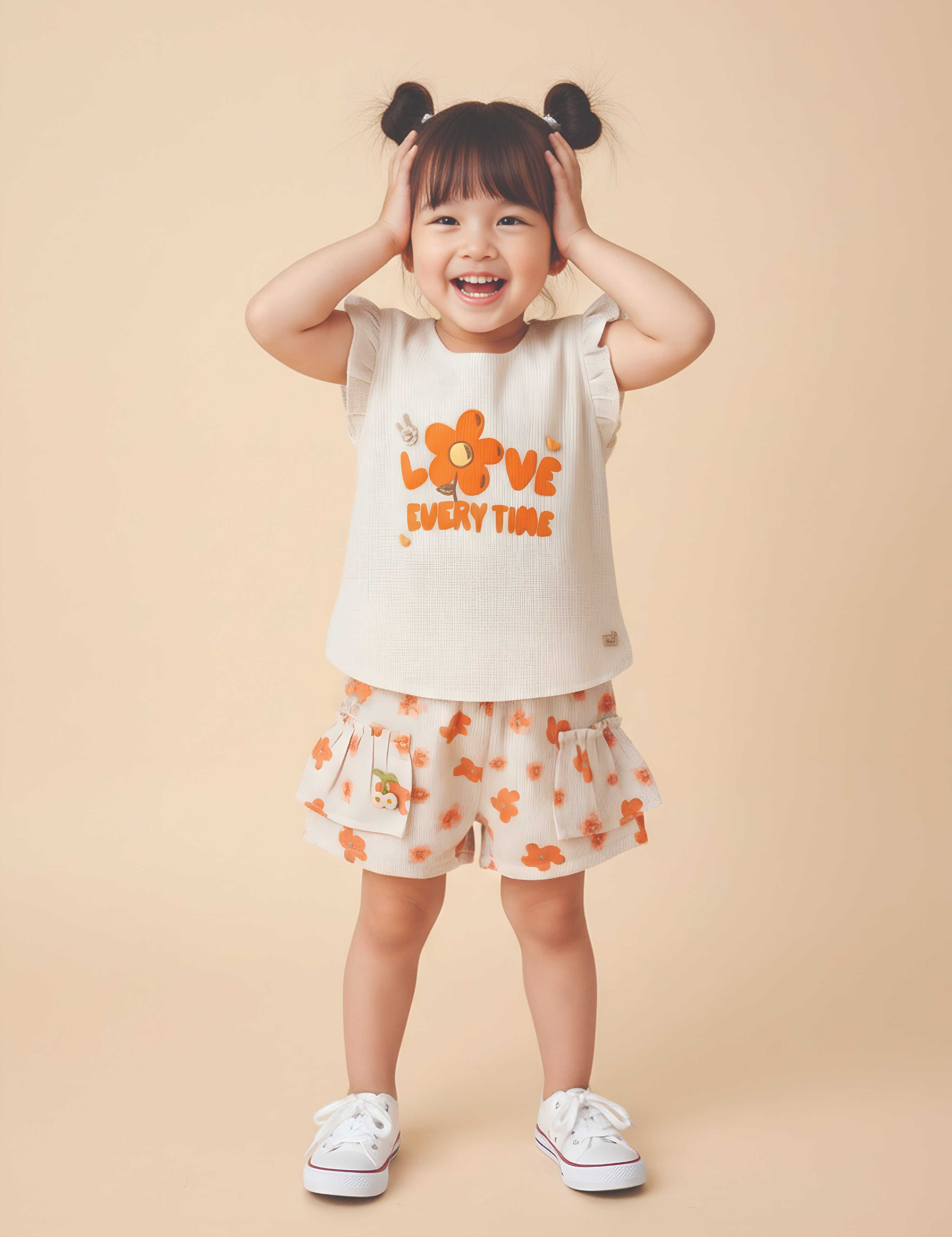 Girls’ Floral Ruffle Sleeve Top & Printed Shorts Set
