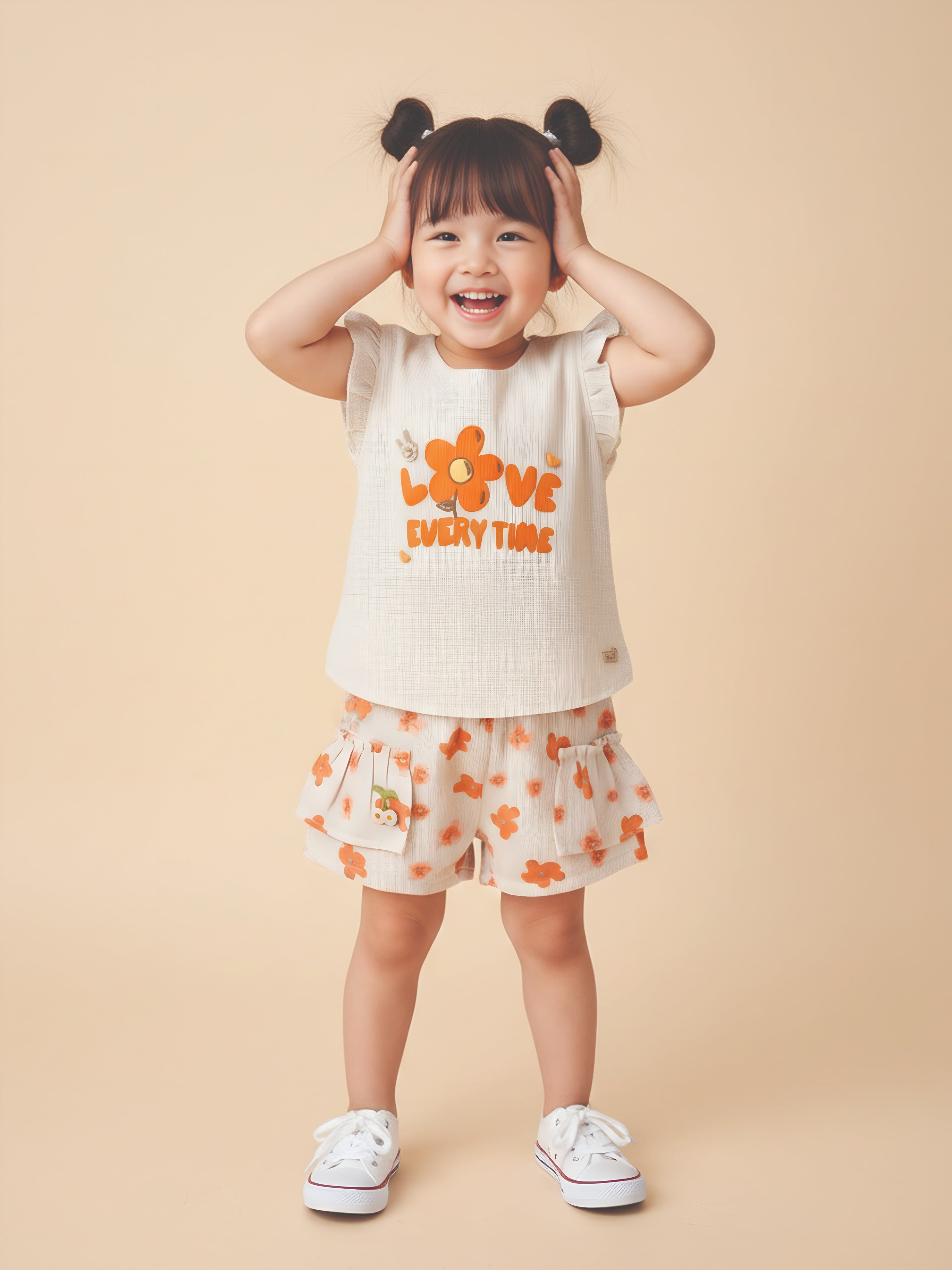Girls’ Floral Ruffle Sleeve Top & Printed Shorts Set