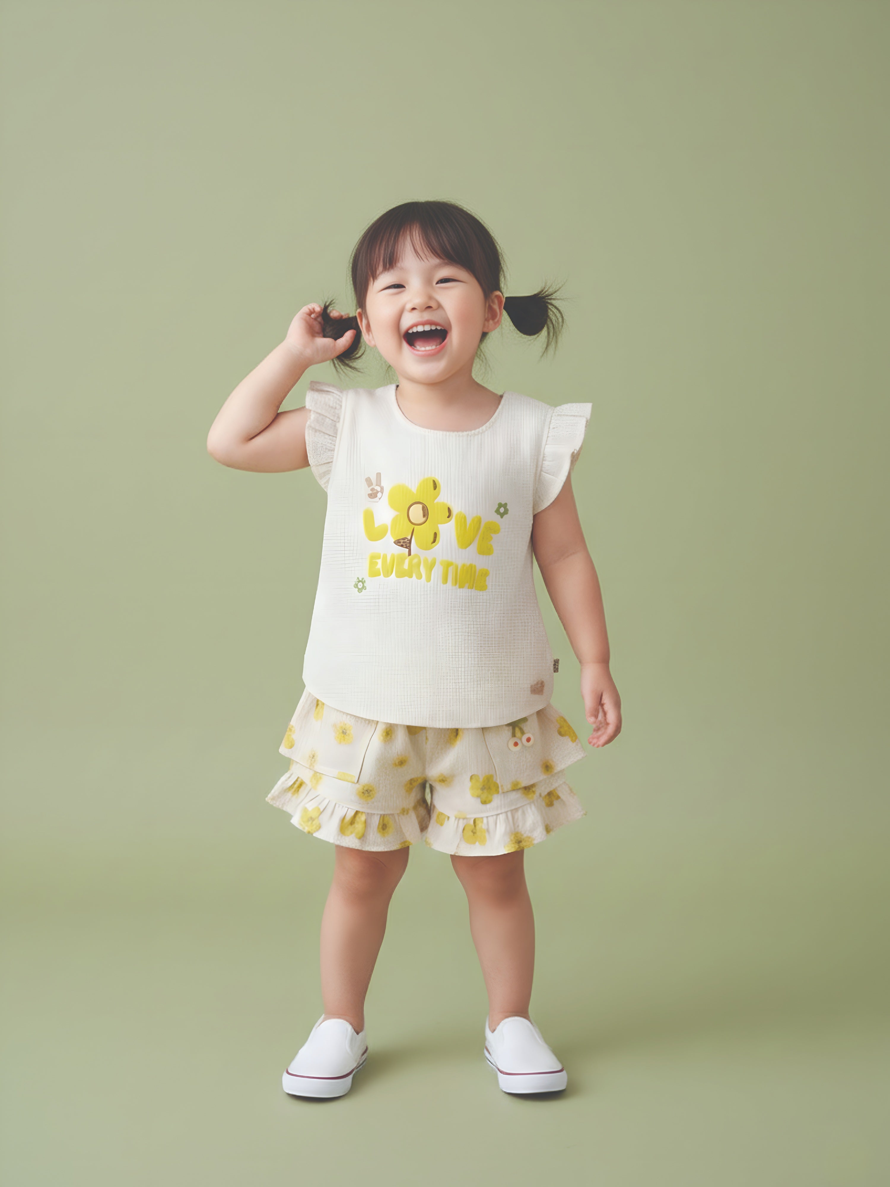 Girls’ Floral Ruffle Sleeve Top & Printed Shorts Set