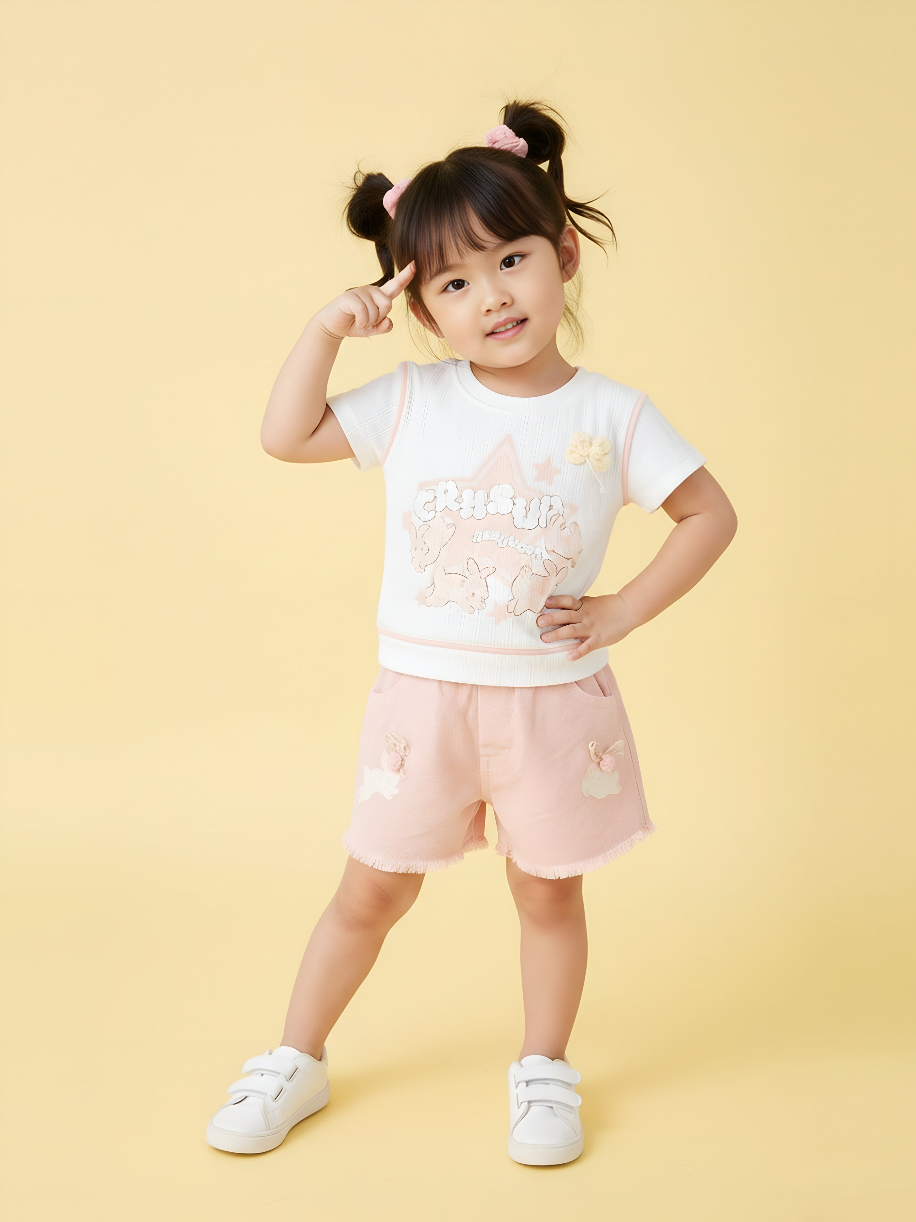 Girls’ Half sleeve Top & Frayed Shorts Set