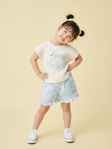 Girl’s Waffle Knit Top & Lace Ruffle Short Set