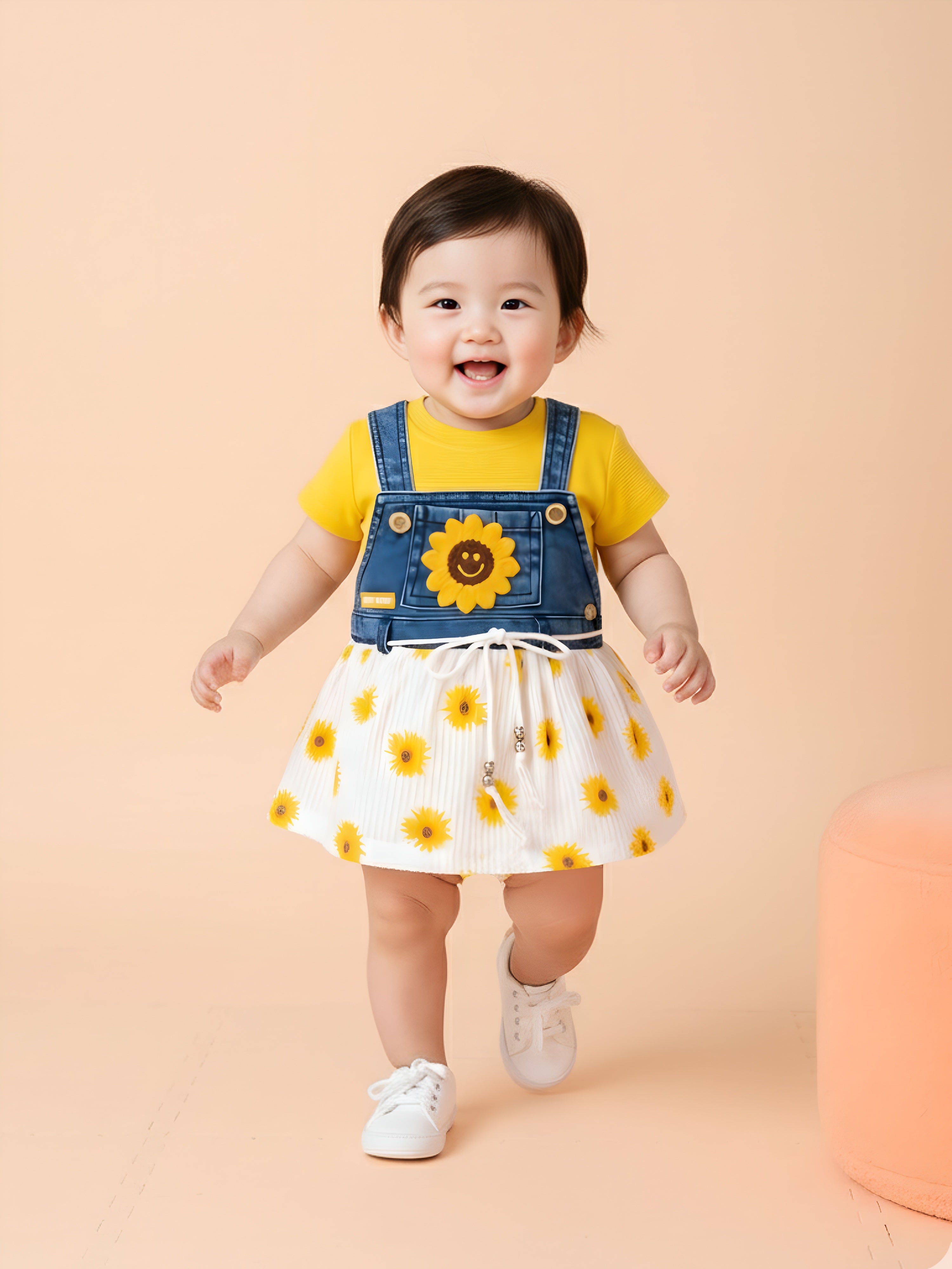 Baby Girl Top & Denim Dungaree Dress Set