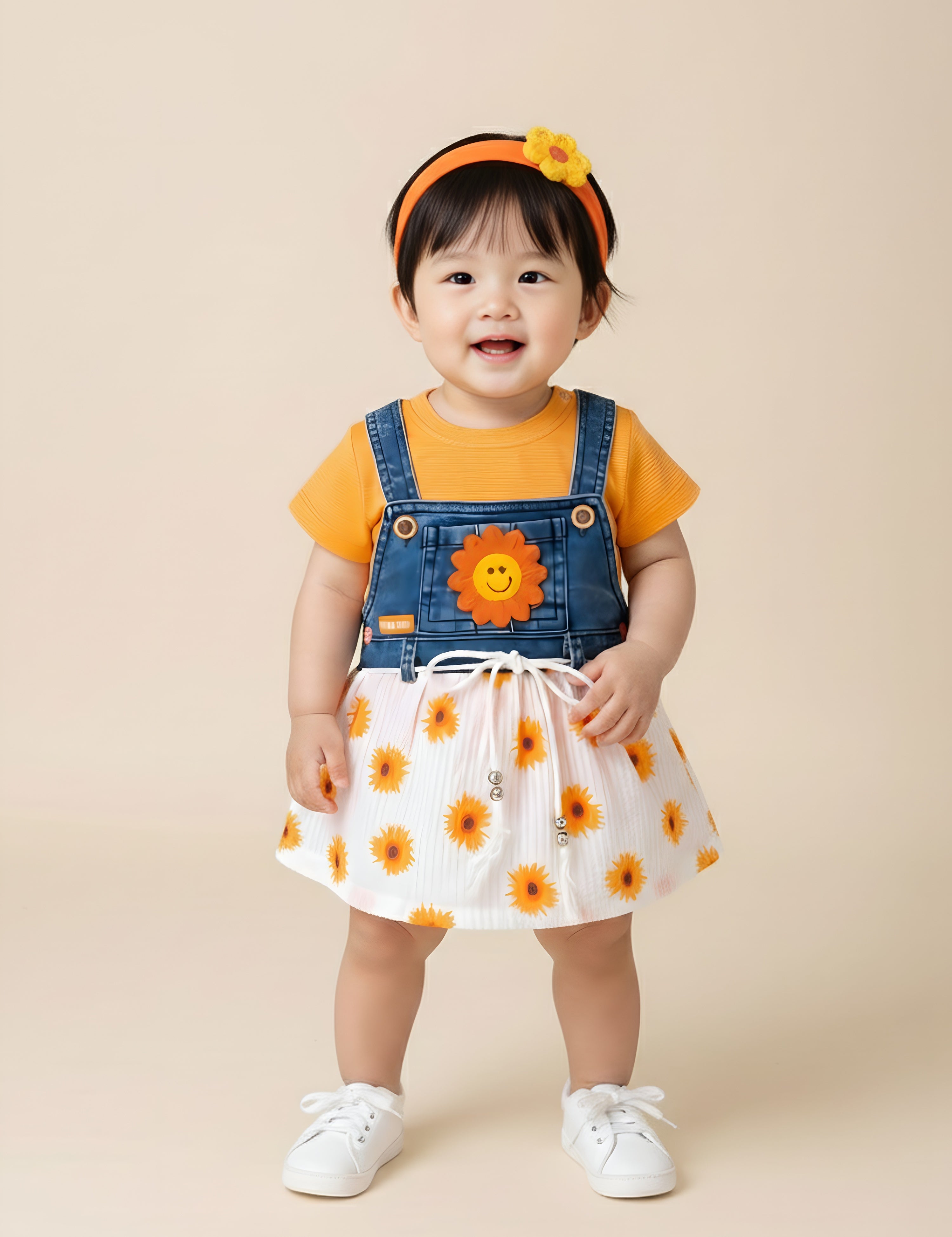 Baby Girl Top & Denim Dungaree Dress Set
