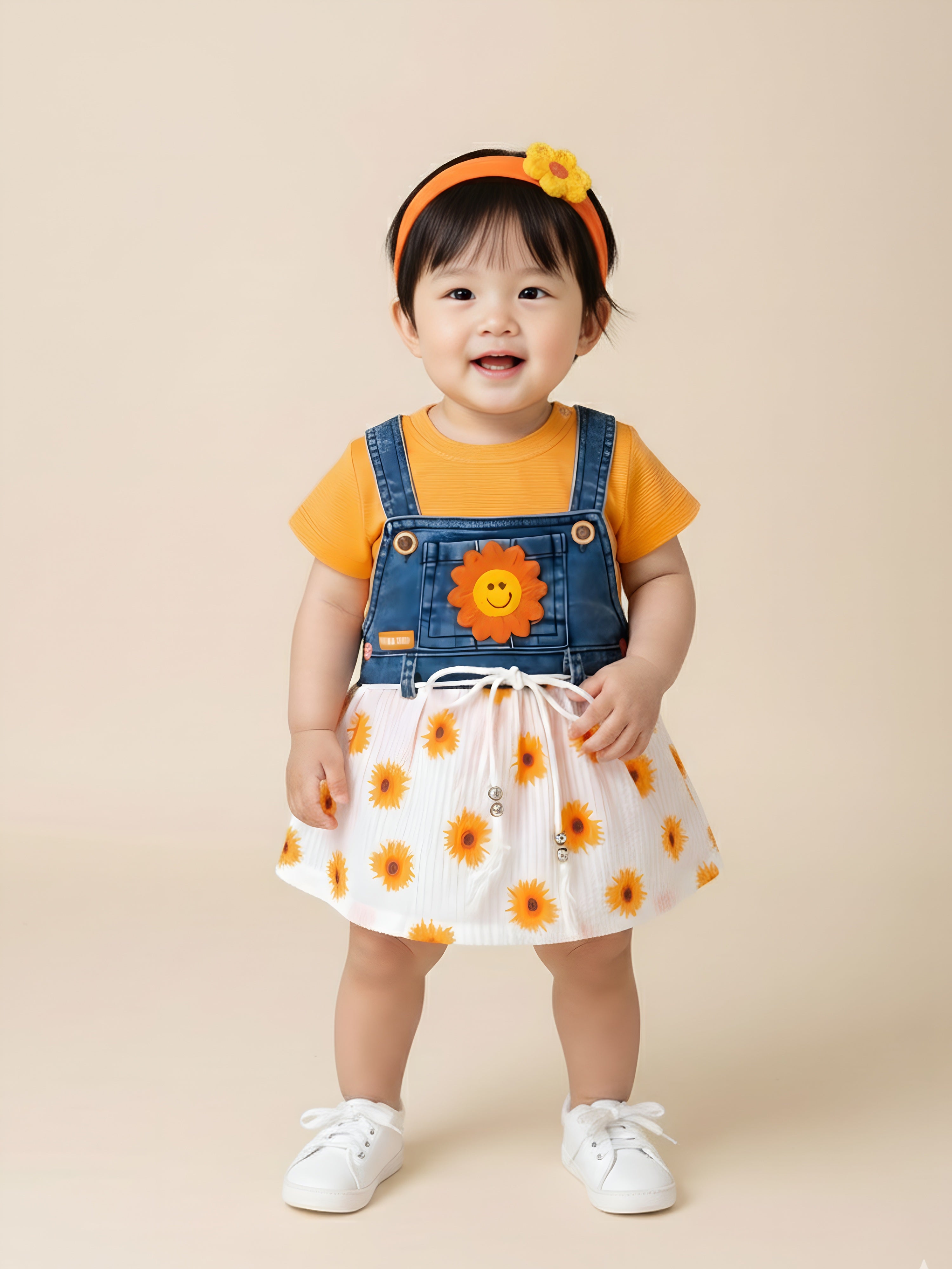 Baby Girl Top & Denim Dungaree Dress Set