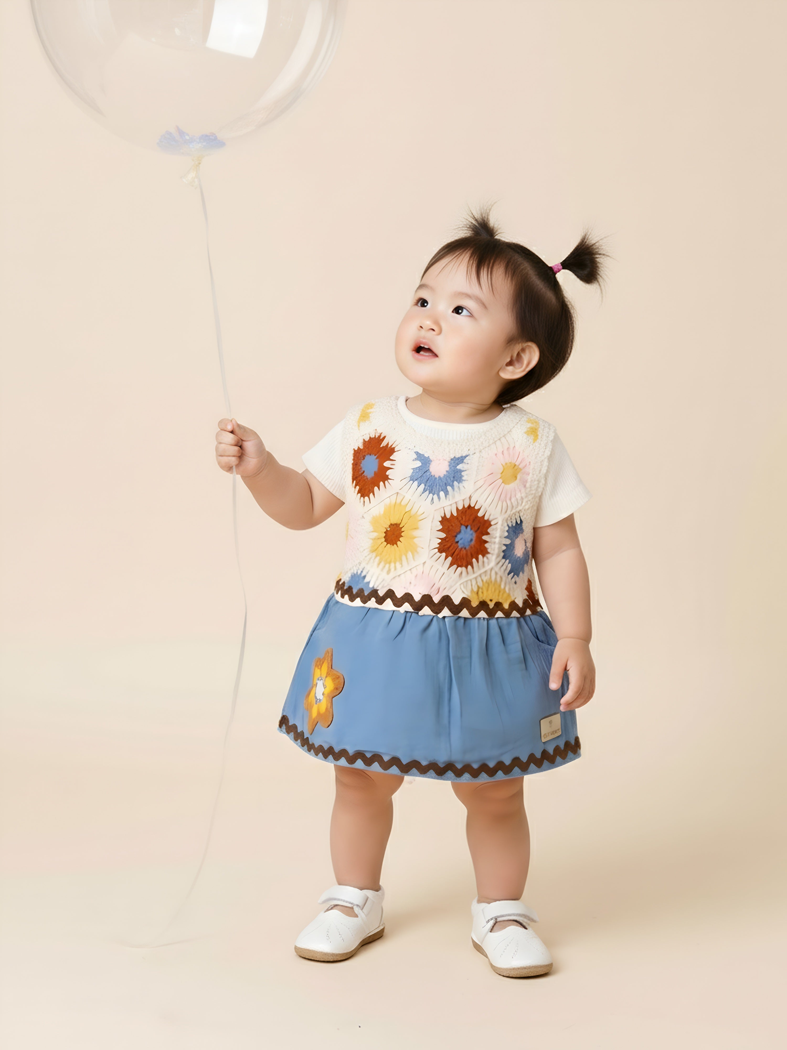 Girls Floral Crosia Knit Frock Set with Top & Panty