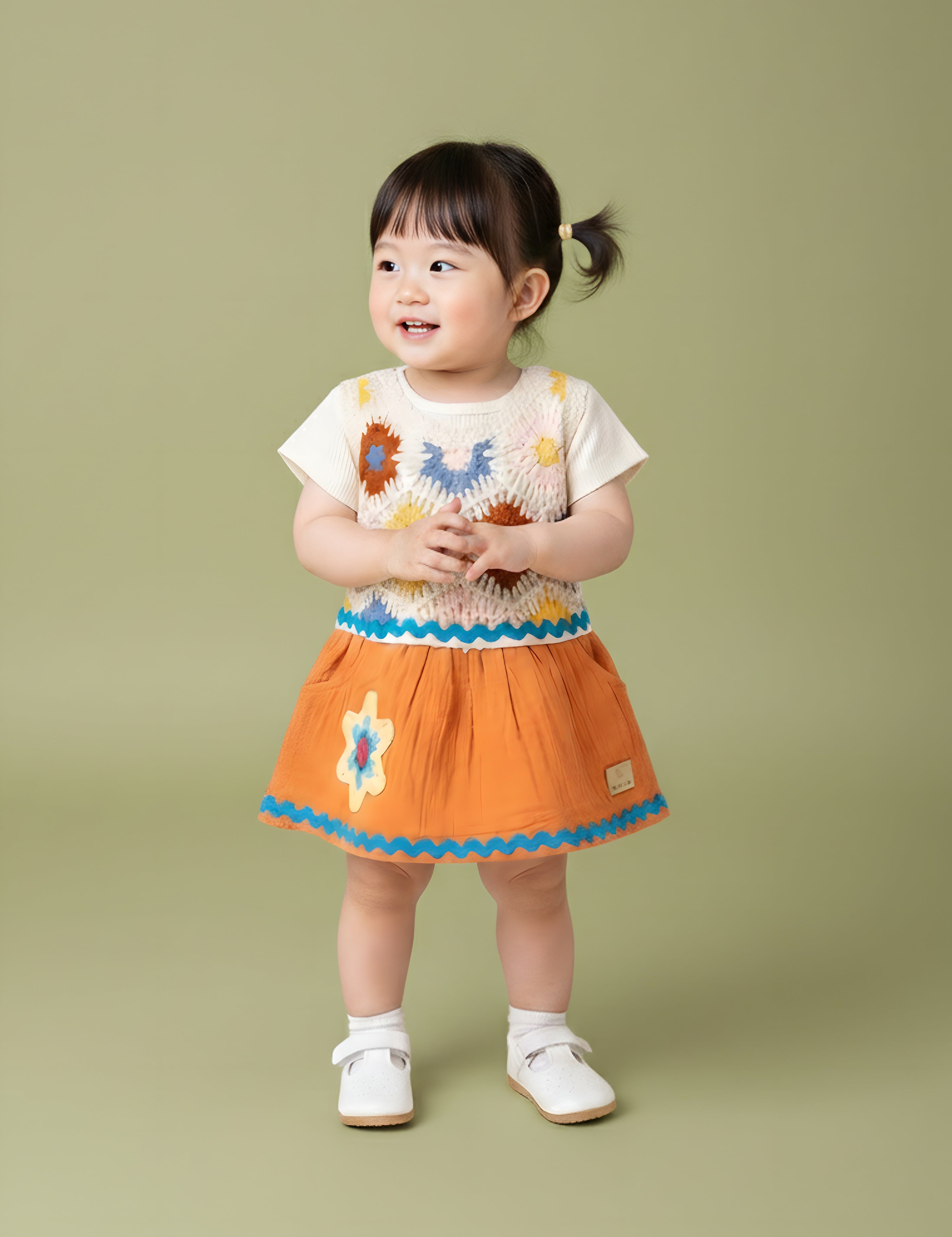 Girls Floral Crochet Knit Frock Set with Top & Panty
