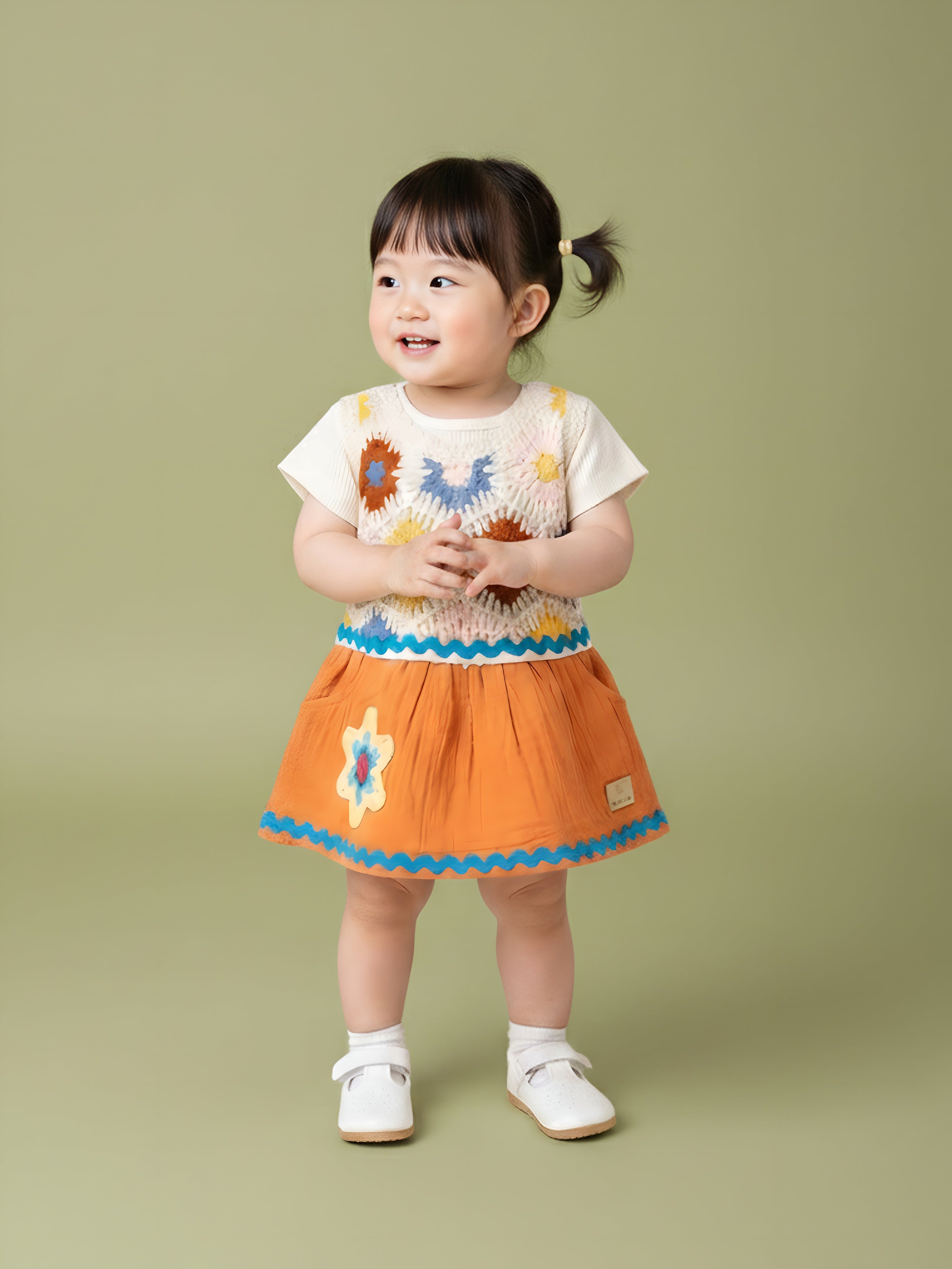 Girls Floral Crochet Knit Frock Set with Top & Panty