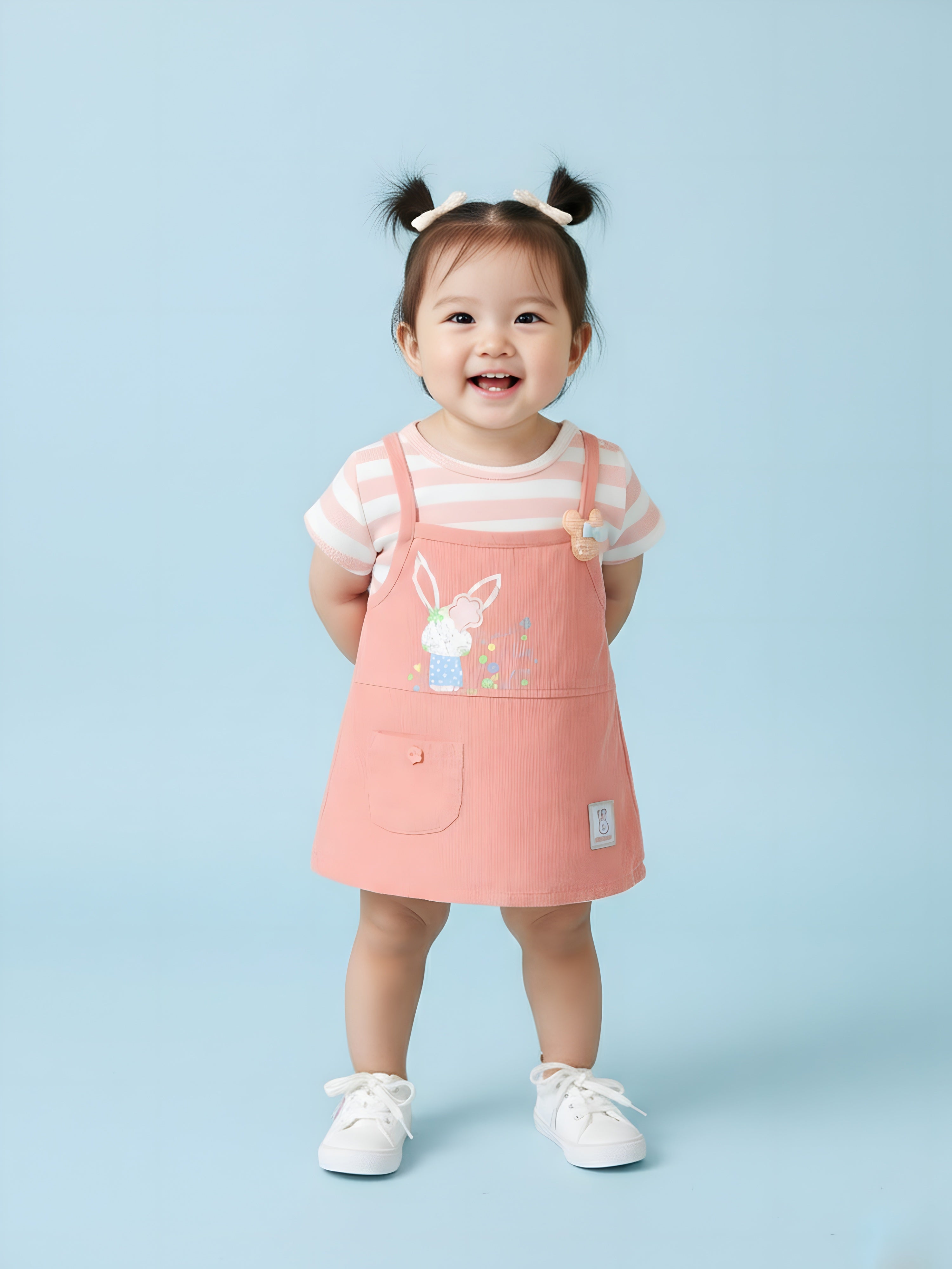 Baby Girl Bunny Dungaree Dress Set