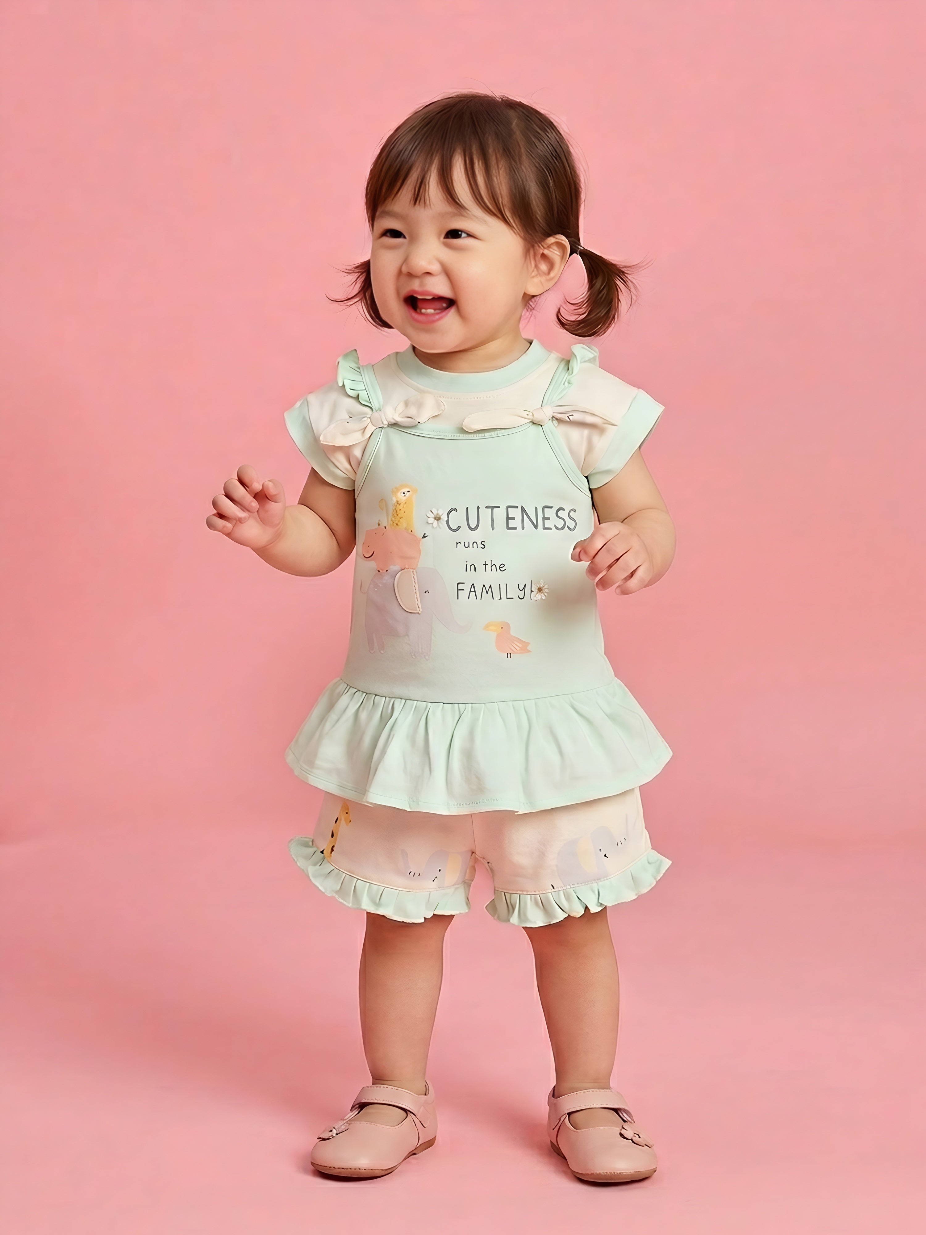 Baby Girl Clothing Set with Top, Shorts & Bodysuit