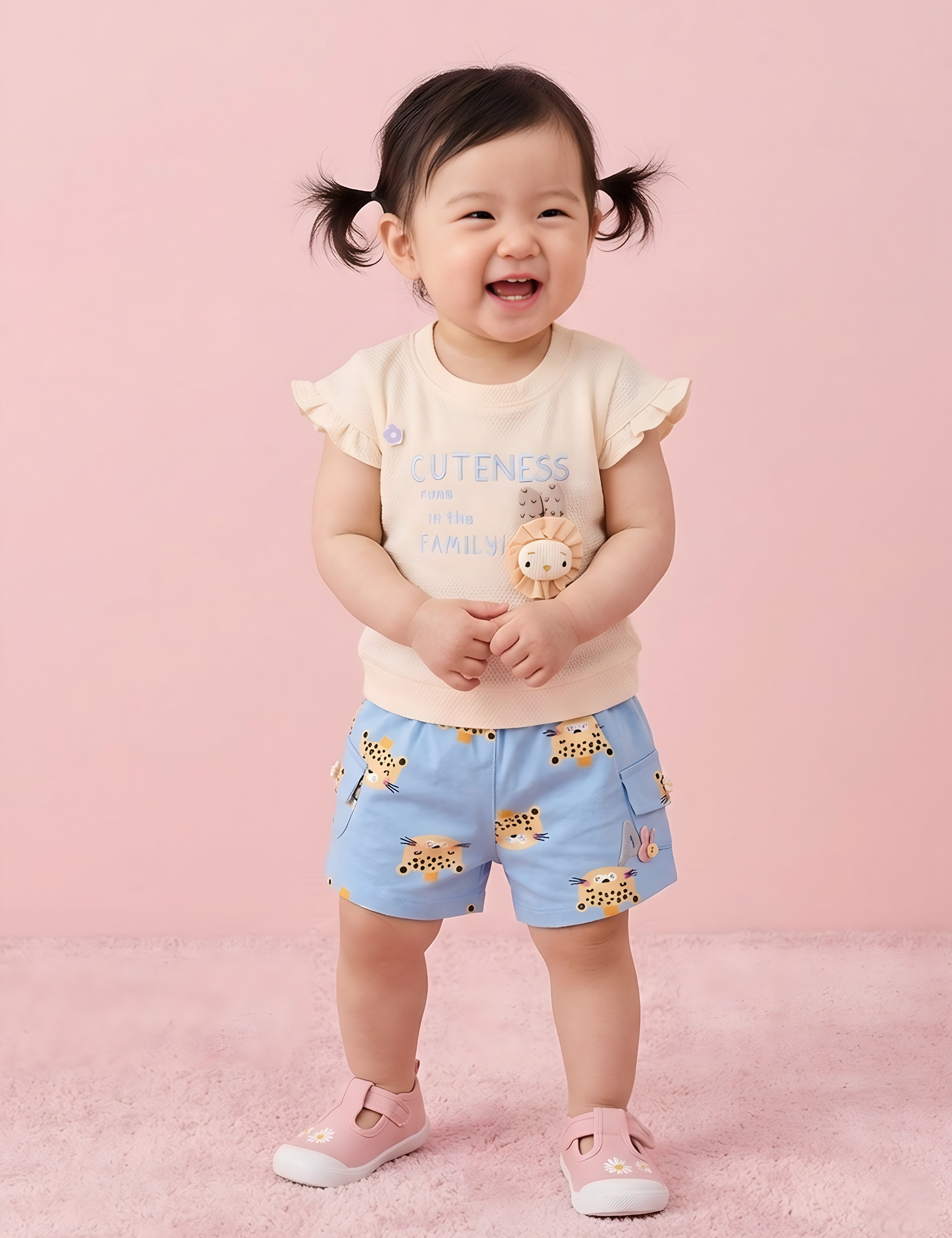 Baby Girl Cotton Top & Printed Shorts Set