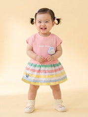 Baby Girl Cotton Frock Set with Rainbow Striped