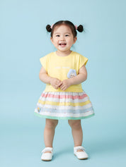 Baby Girl Cotton Frock Set with Rainbow Striped