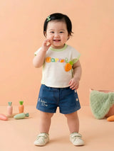 Girls Carrot Applique Top & Denim Shorts Set