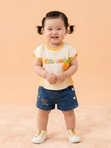 Girls Carrot Applique Top & Denim Shorts Set
