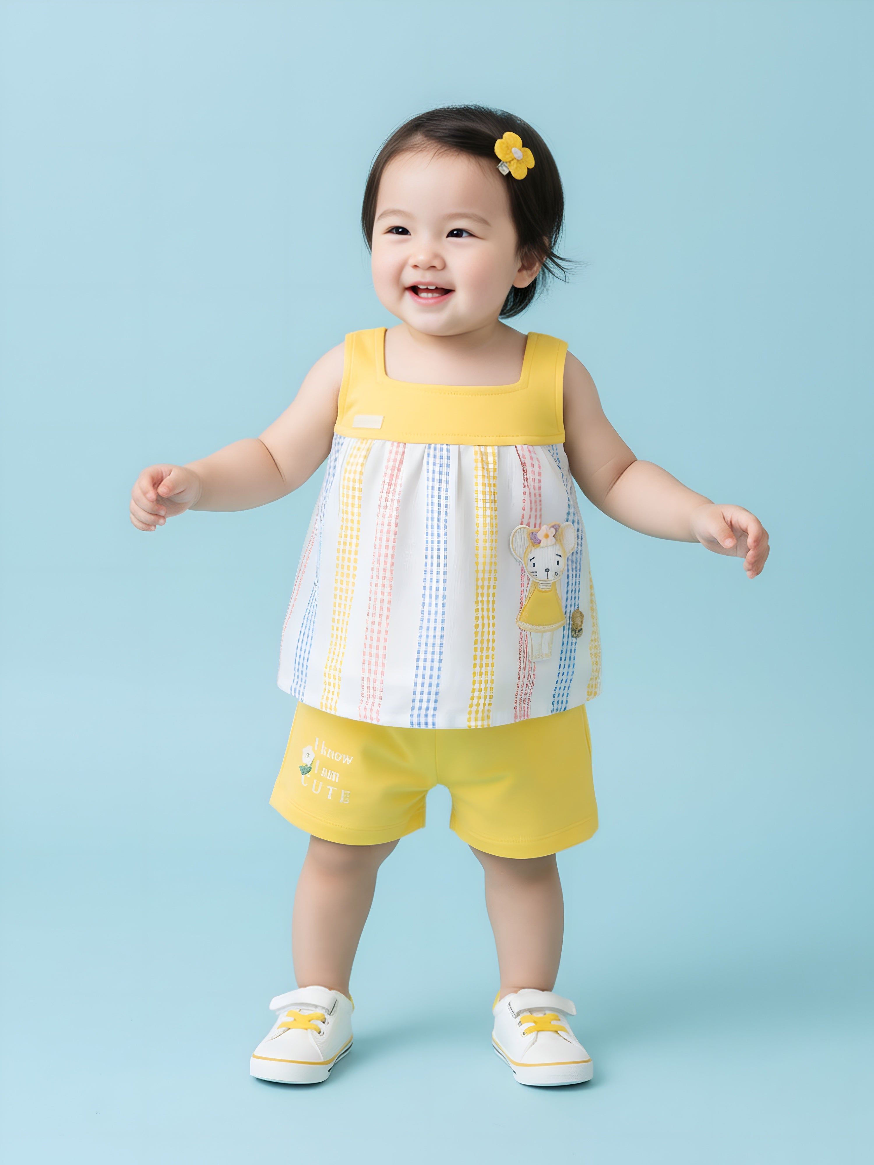 Baby Girls Striped Sleeveless Top & Shorts Set