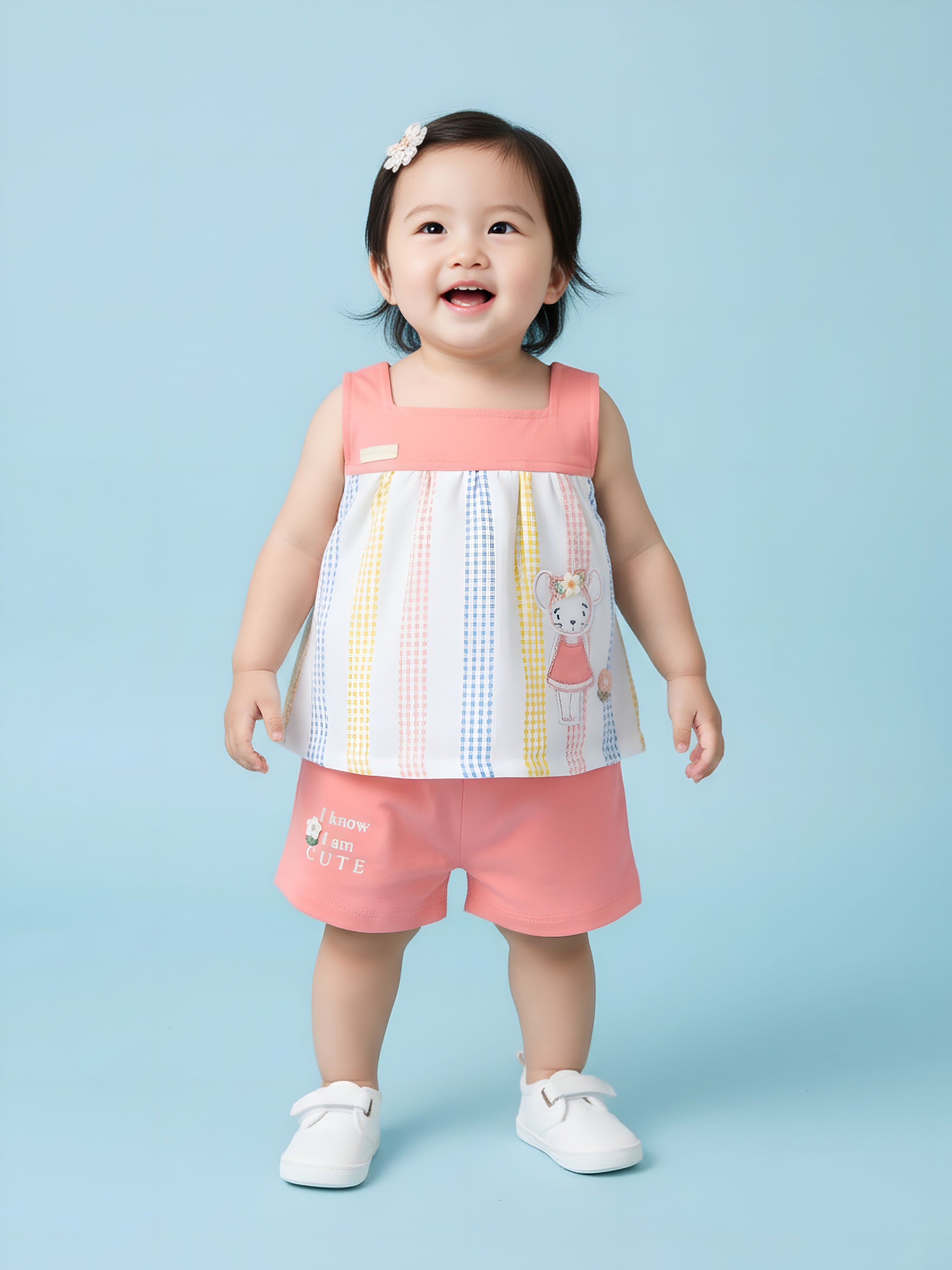 Baby Girls Striped Sleeveless Top & Shorts Set