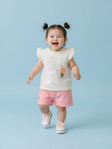 Floral Applique Top & Shorts Set for Girls
