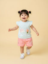Floral Applique Top & Shorts Set for Girls
