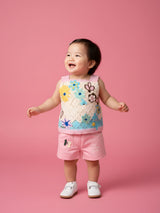 Girls Floral Crochet Top & Pink Shorts Set