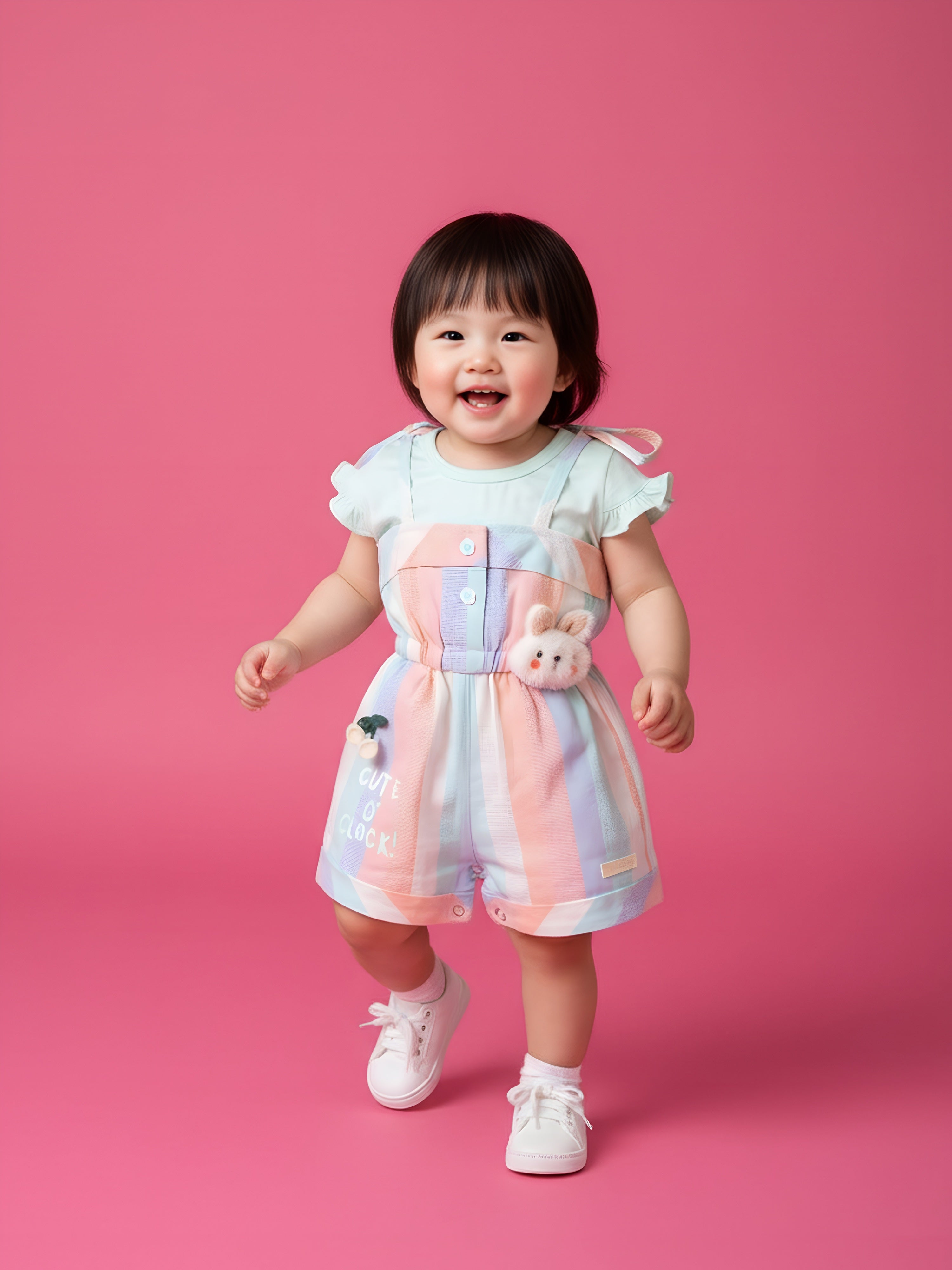 Girls Striped Dungaree Romper with Inner Top