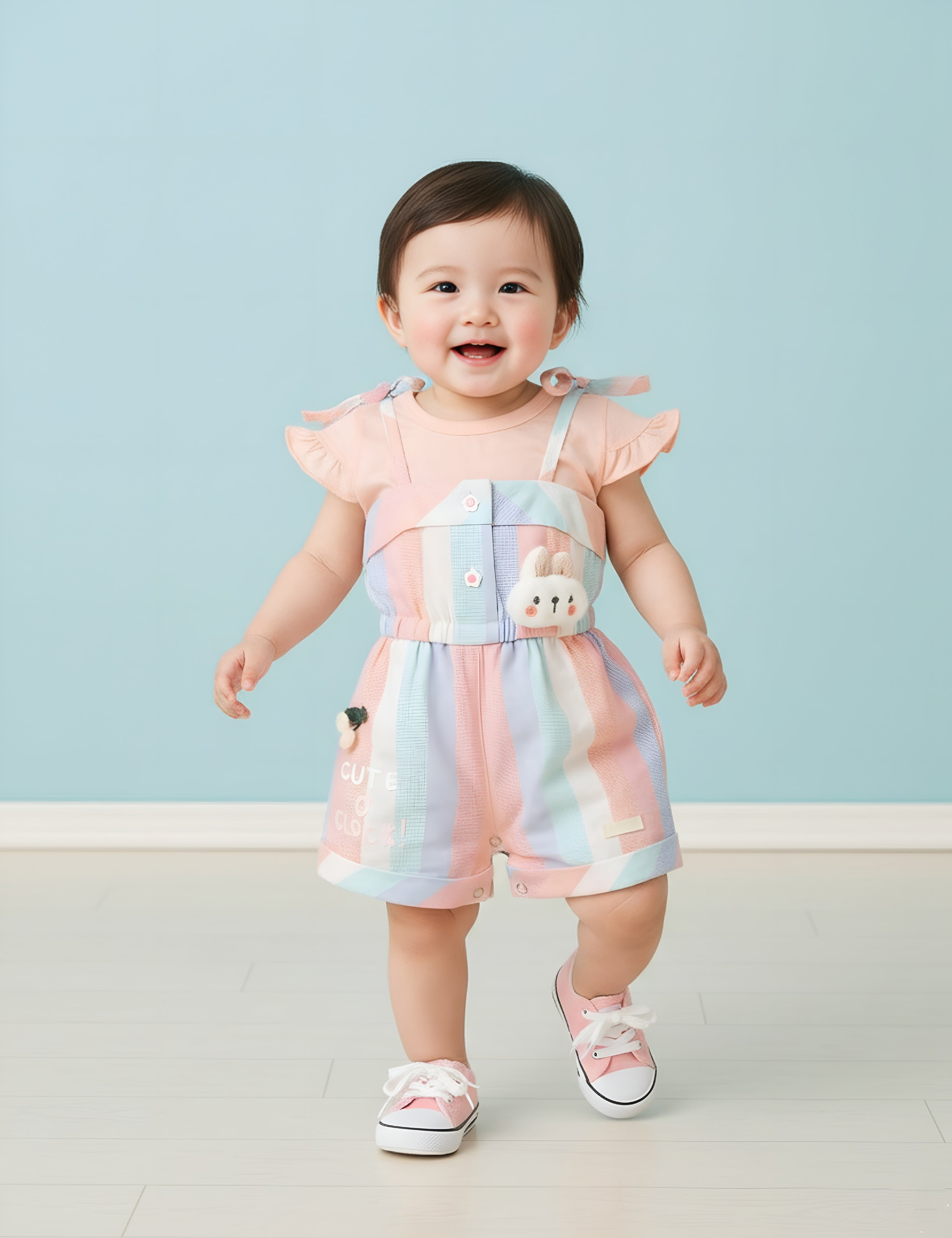 Girls Striped Dungaree Romper with Inner Top