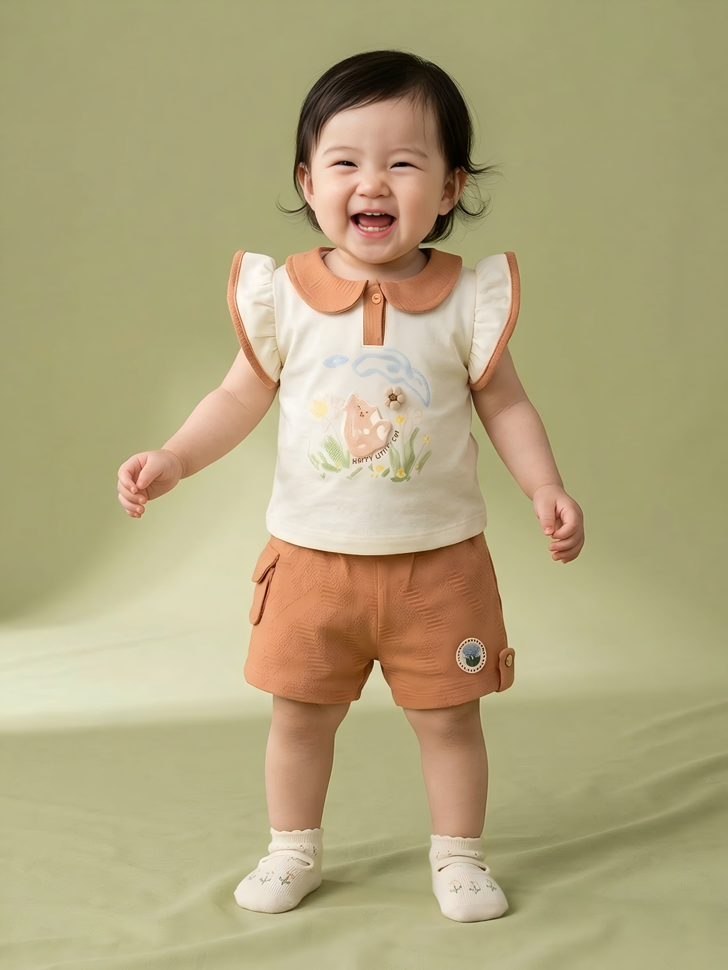 Baby Girl Flutter Sleeve Top & Shorts Summer Clothing Set