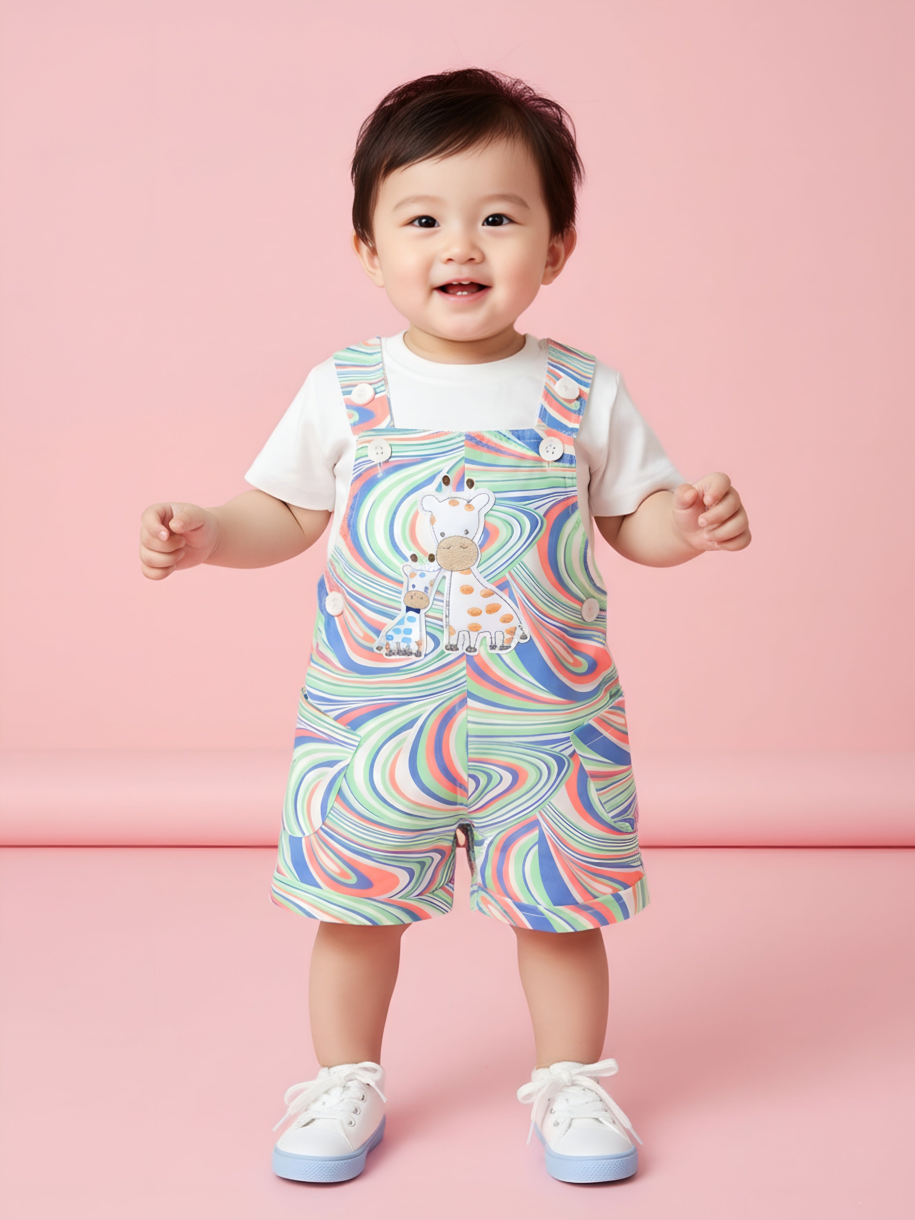 Toddler Boys’ Psychedelic Swirl Giraffe Overall Set