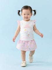 Toddler Girls Printed Skirt with Applique Top Set