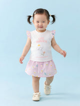 Toddler Girls Printed Skirt with Applique Top Set