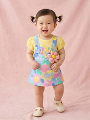 Baby Girl Half Sleeve Floral Printed Dungaree Set