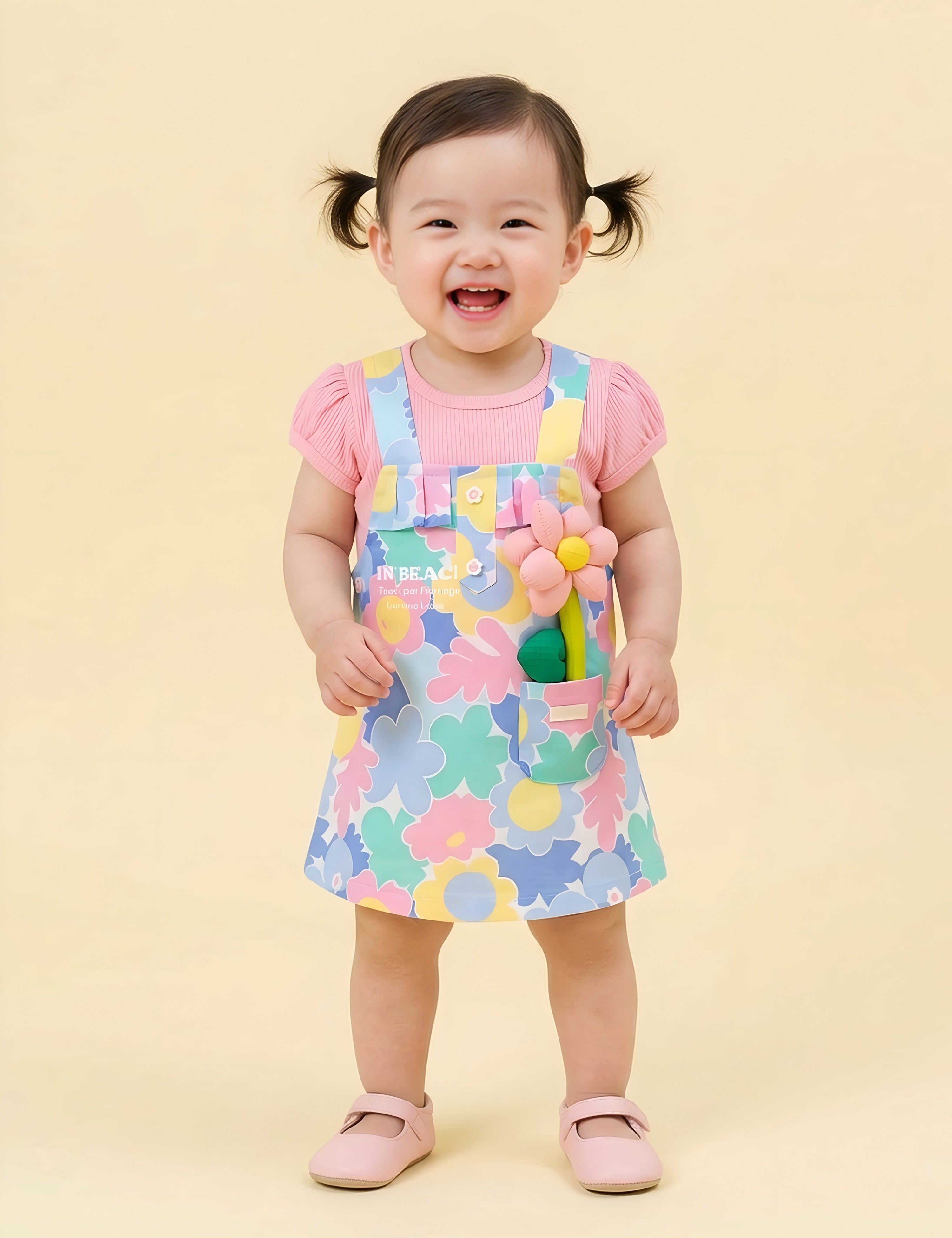Baby Girl Half Sleeve Floral Printed Dungaree Set