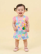 Baby Girl Half Sleeve Floral Printed Dungaree Set