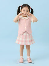 Girls Vest & Checkered Skirt Set with Top