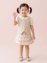 Girls Vest & Checkered Skirt Set with Top