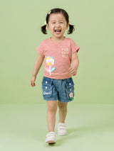 Girls Top with Denim Shorts Clothing Set