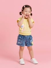 Girls Top with Denim Shorts Clothing Set