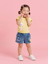 Girls Top with Denim Shorts Clothing Set