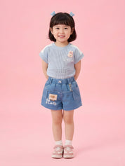 Girls Bunny Print Top with Denim Shorts Clothing Set
