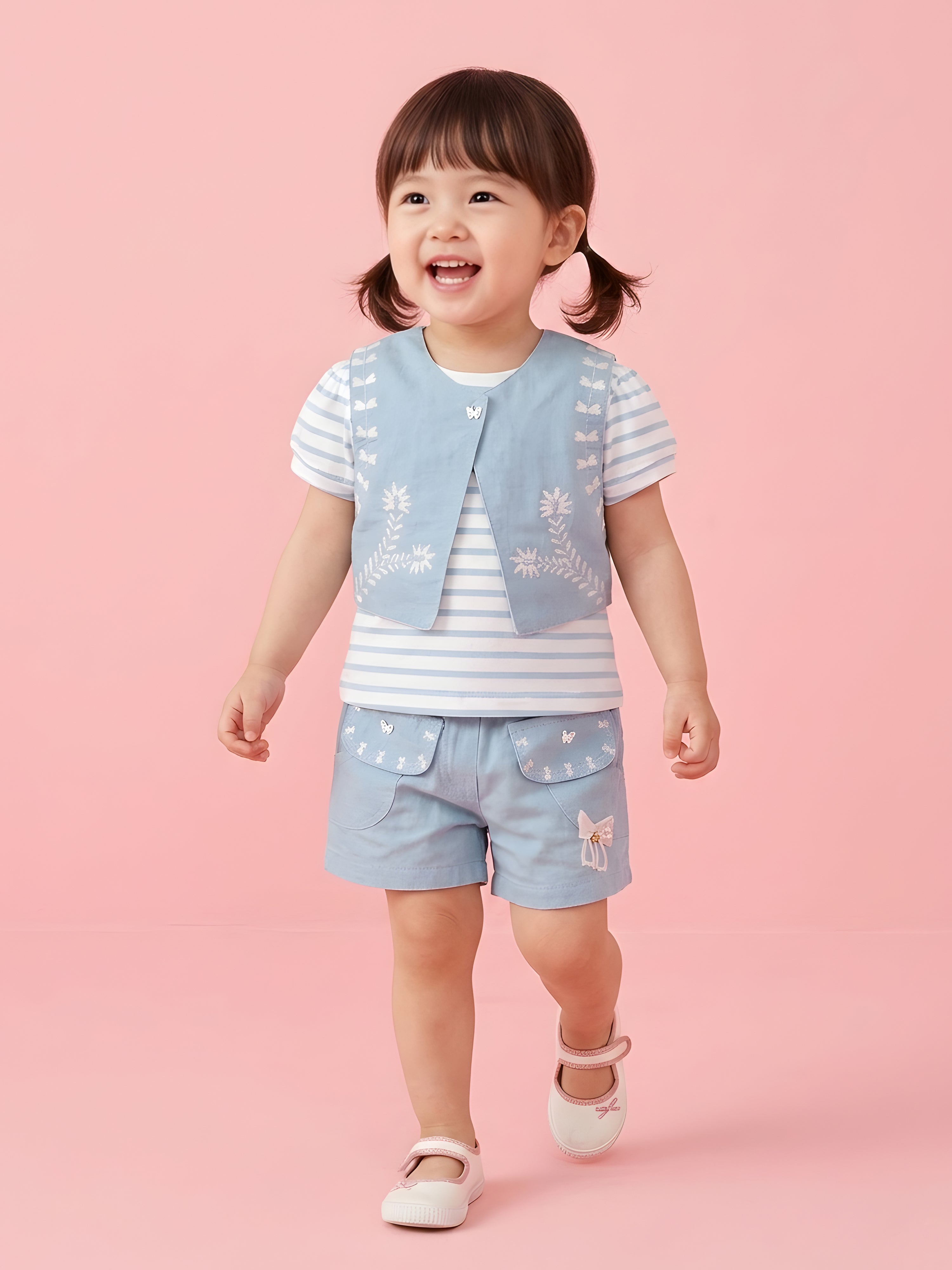 Keti Mini Girls Top, Shorts & Shrug Clothing Set