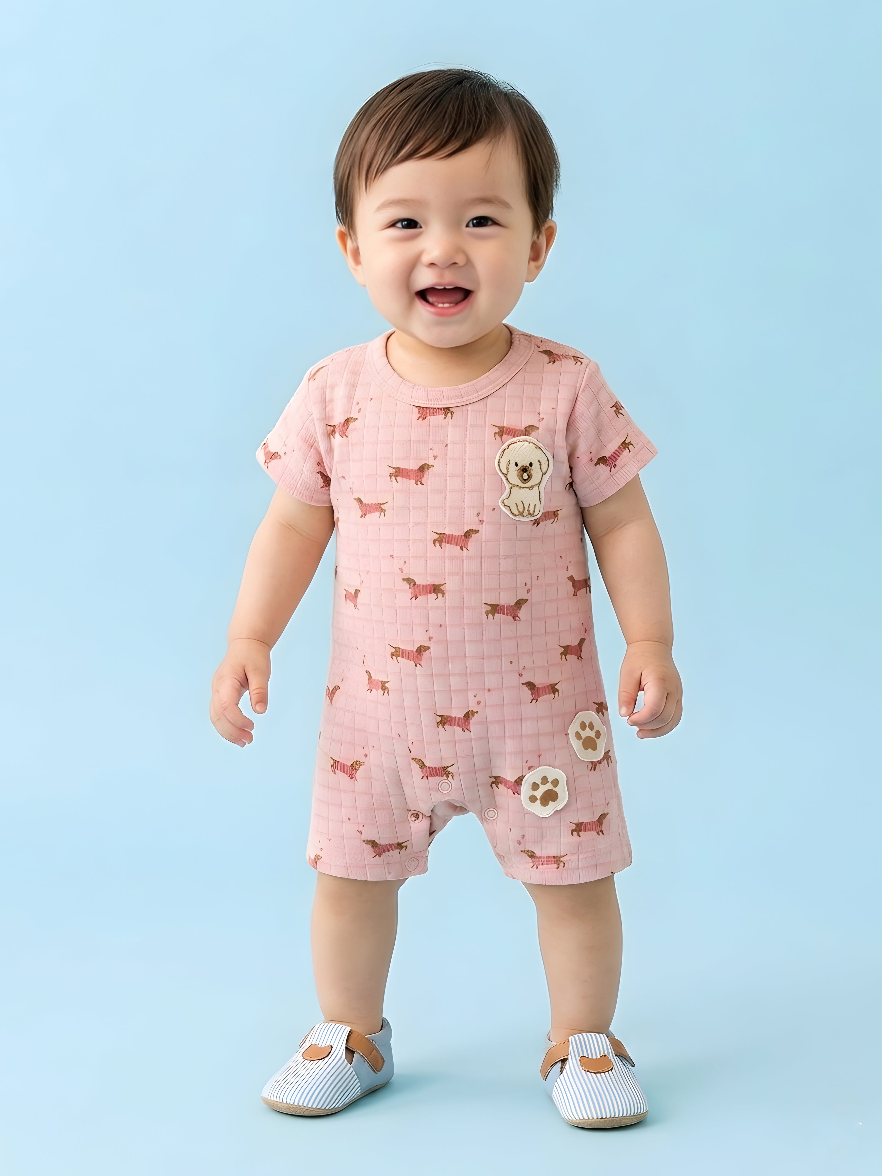 Puppy Love Embose Check Romper