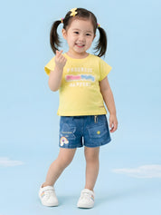 Girls Flower Applique T-Shirt & Denim Shorts Set