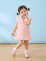 Girls Pink Embroidered Sleeveless Dress