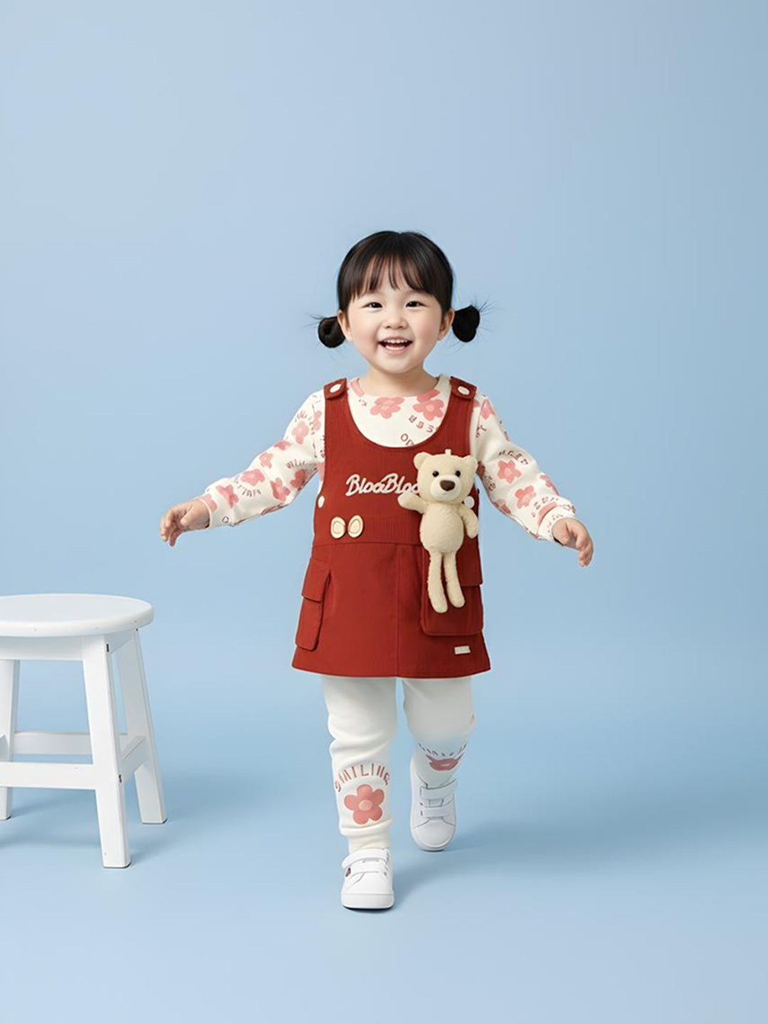 Corduroy Top and Dungaree with Leggins Set