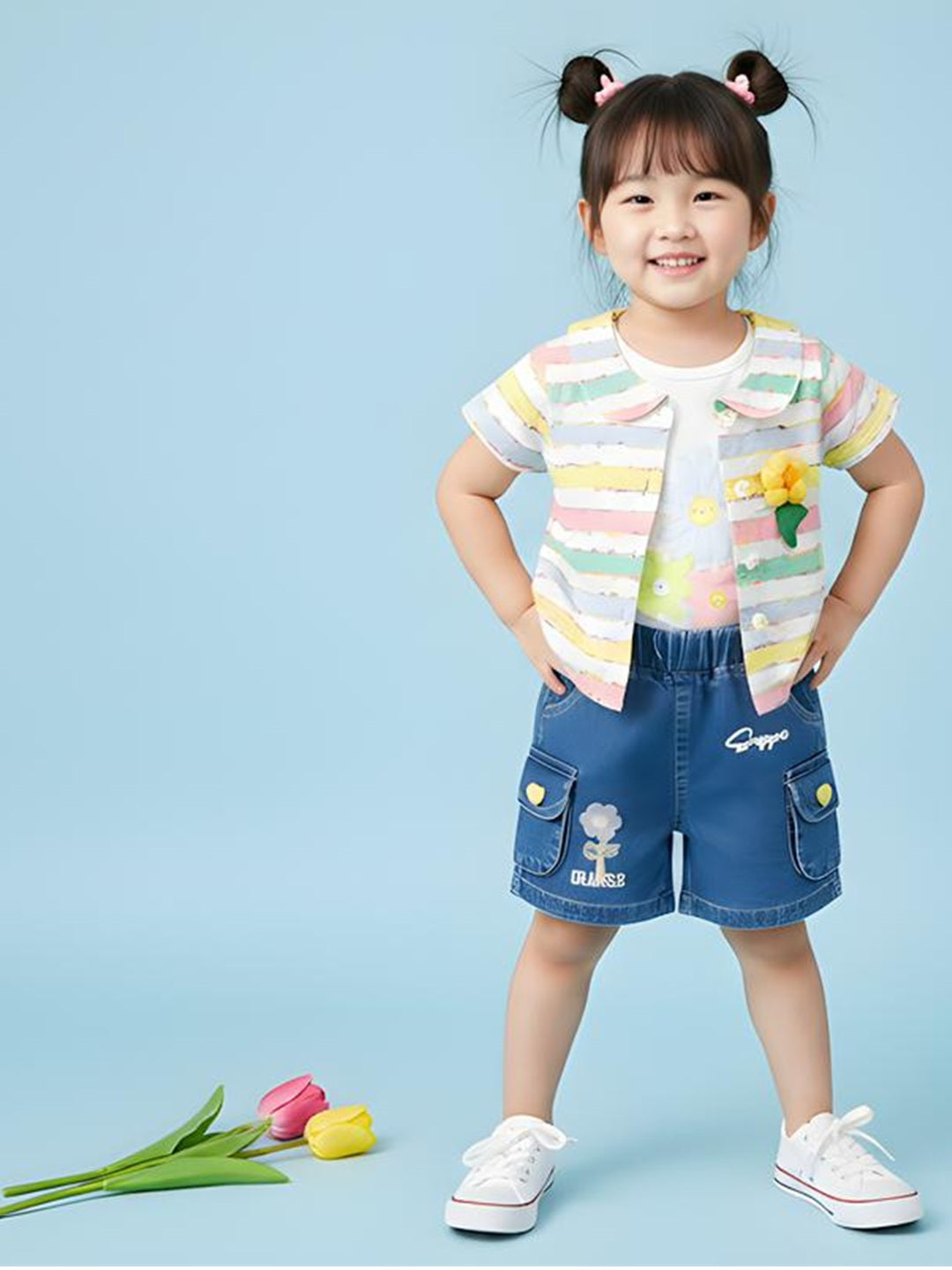 Girls Pure Cotton Collar Shirt With Short